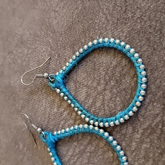 3/$30 Teal Thread Wrapped Tear Drop Dangle Hook Earrings - Picture 2 of 7